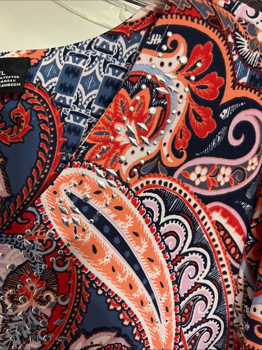 new directions Navy Paisley Tunic with Coral & Pink Accents